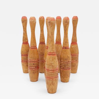 Set of Wooden Bowling Pins U S A circa 1920