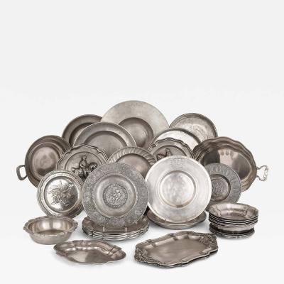 Set of antique German pewter plates