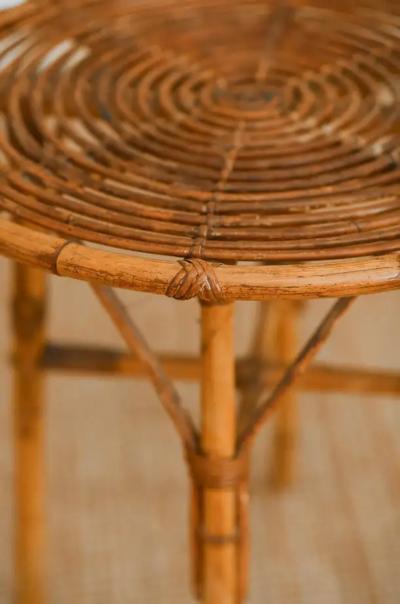 Set of bamboo cane cart and circular side table 1960s