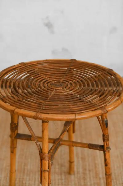 Set of bamboo cane cart and circular side table 1960s