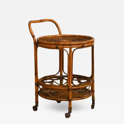 Set of bamboo cane cart and circular side table 1960s