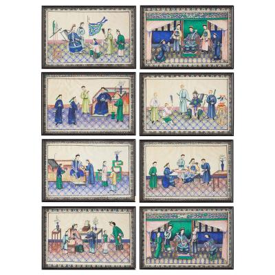 Set of eight 19th century Chinese pith paper paintings depicting dignitaries