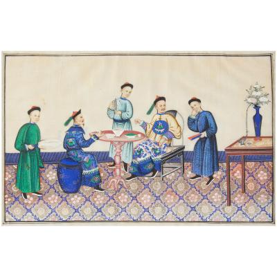 Set of eight 19th century Chinese pith paper paintings depicting dignitaries