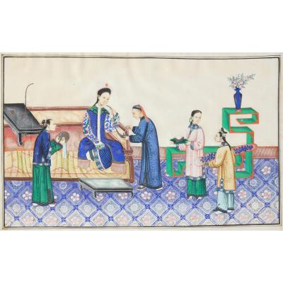 Set of eight 19th century Chinese pith paper paintings depicting dignitaries