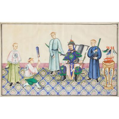 Set of eight 19th century Chinese pith paper paintings depicting dignitaries