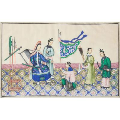 Set of eight 19th century Chinese pith paper paintings depicting dignitaries