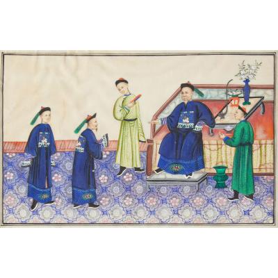 Set of eight 19th century Chinese pith paper paintings depicting dignitaries