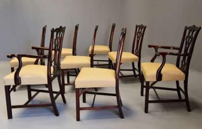 Set of eight late 19thc Chippendale style mahogany dining chairs
