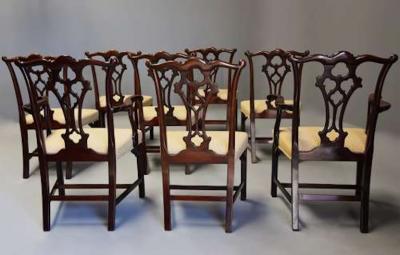 Set of eight late 19thc Chippendale style mahogany dining chairs