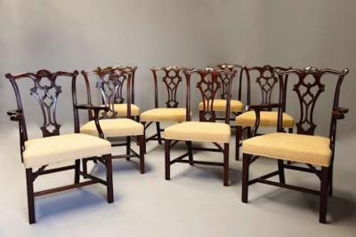 Set of eight late 19thc Chippendale style mahogany dining chairs