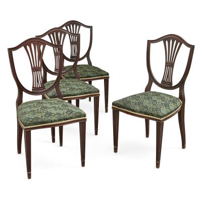 Set of eight upholstered dining chairs from Edwardian period
