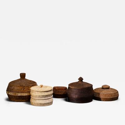 Set of five birch bark baskets
