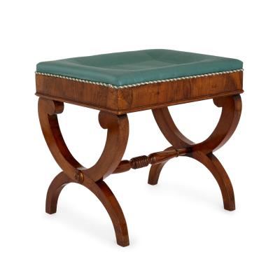 Set of four 19th century upholstered walnut X frame stools