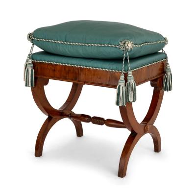 Set of four 19th century upholstered walnut X frame stools