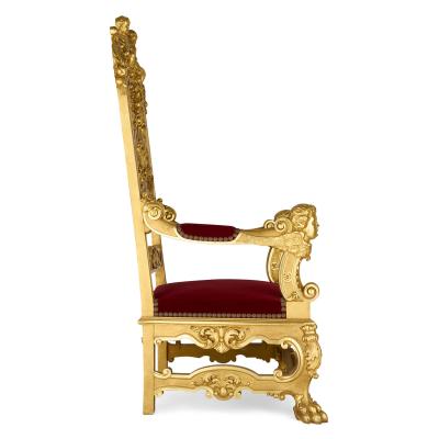 Set of four Baroque style carved giltwood and velvet throne armchairs