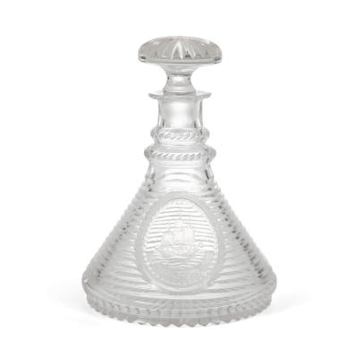 Set of four English engraved and cut glass ships decanters