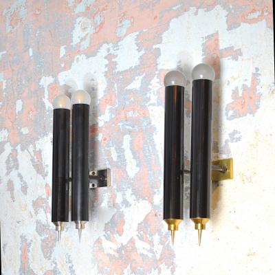 Set of four black lacquered brass wall sconces by Lumi re Bologna 1960s