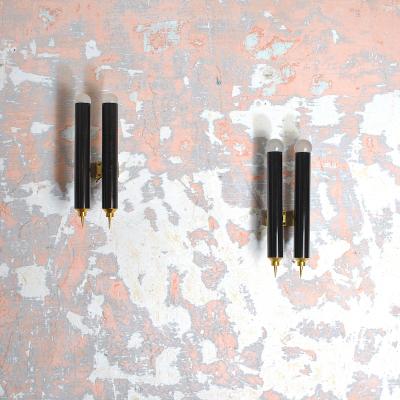 Set of four black lacquered brass wall sconces by Lumi re Bologna 1960s