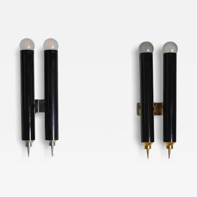 Set of four black lacquered brass wall sconces by Lumi re Bologna 1960s