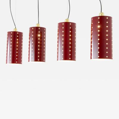 Set of four ceiling lamps with painted metal shade and brass cup