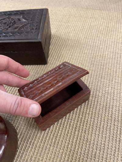 Set of four hand made leather boxes
