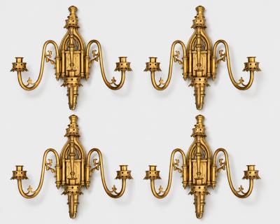 Set of four neo Gothic bronze wall sconces France circa 1860