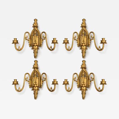 Set of four neo Gothic bronze wall sconces France circa 1860