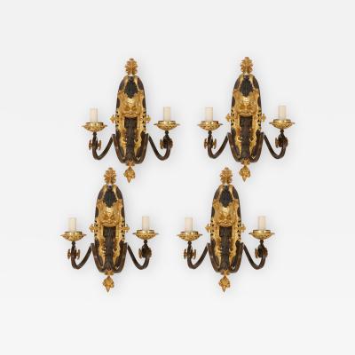 Set of four ormolu and patinated bronze antique wall lights