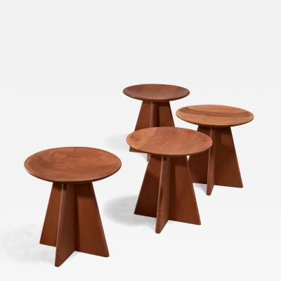 Set of four pine cruciform stools
