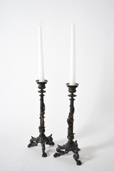 Set of four tripod zoomorphic bronze candleholders XIXth c 