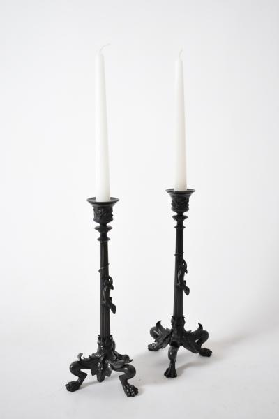 Set of four tripod zoomorphic bronze candleholders XIXth c 