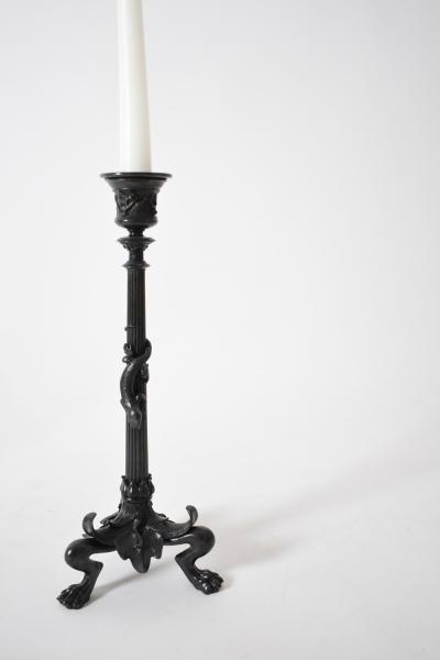 Set of four tripod zoomorphic bronze candleholders XIXth c 