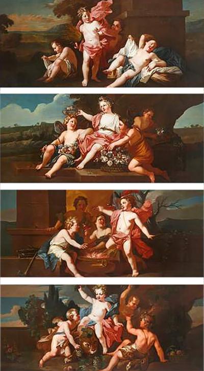 Set of four very large 18th century Italian Rococo paintings of the Four Seasons