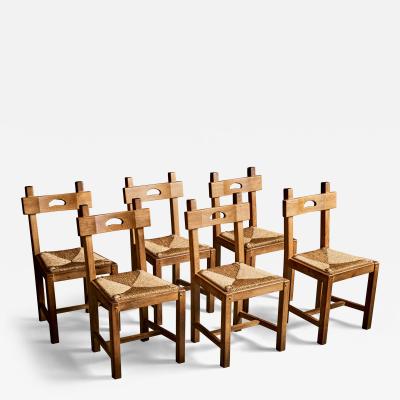 Set of six Oak Dining Chairs with woven seats 