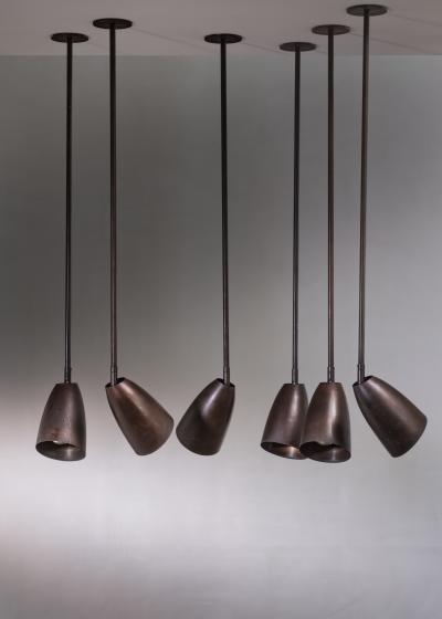 Set of six adjustable brass spots