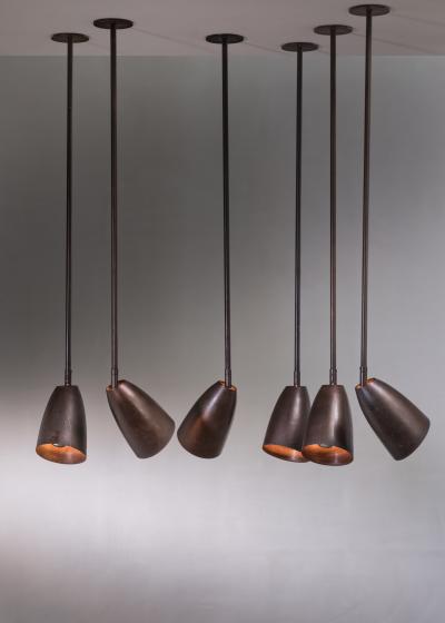 Set of six adjustable brass spots