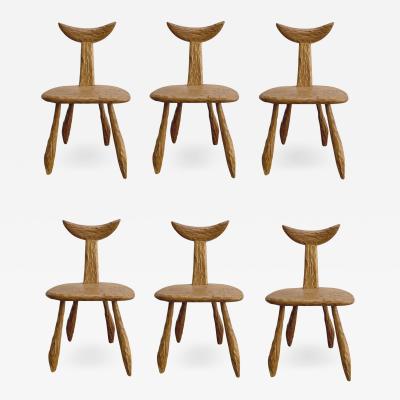 Set of six brutalist chairs in oak France