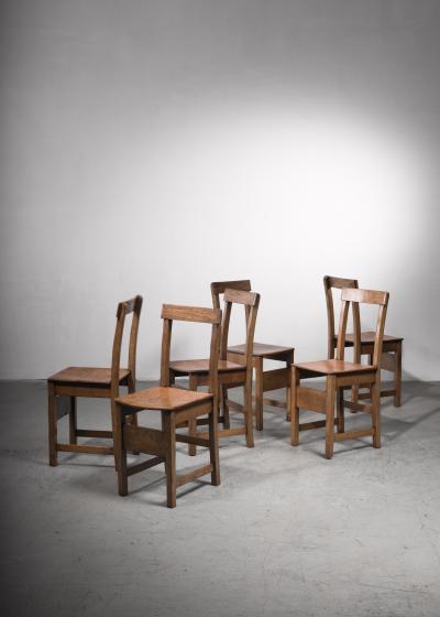 Set of six oak Arts Crafts dining chairs