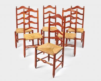 Set of six slat back chairs in original paint