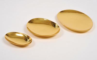 Set of three handmade cast brass trays