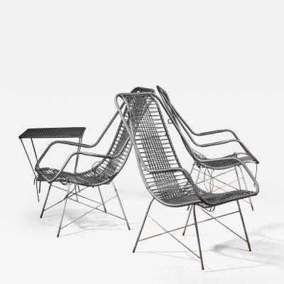 Set of three iron chairs and side table Brazil