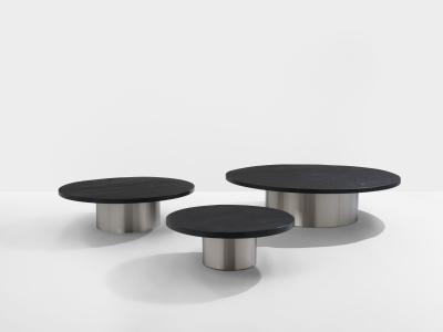Set of three large slate tops coffee tables brushed steel 1970s