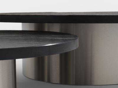 Set of three large slate tops coffee tables brushed steel 1970s