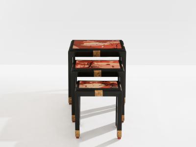 Set of three nesting tables asian decor ebonized and gilt wood 1920s