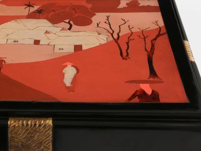 Set of three nesting tables asian decor ebonized and gilt wood 1920s