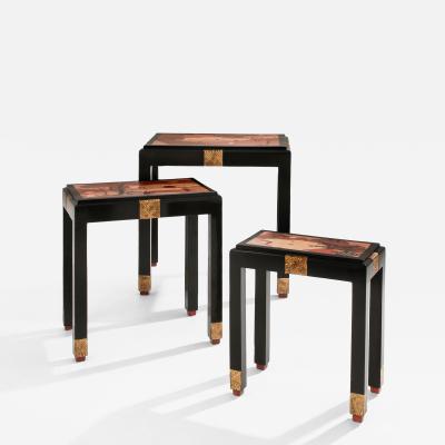 Set of three nesting tables asian decor ebonized and gilt wood 1920s