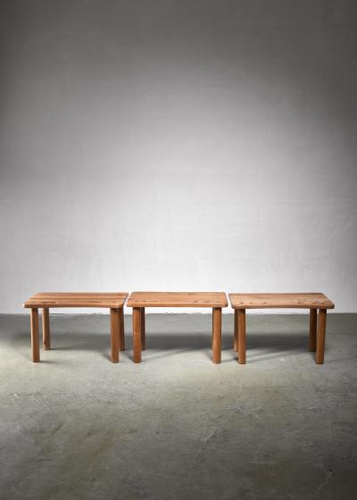 Set of three pine benches or side tables