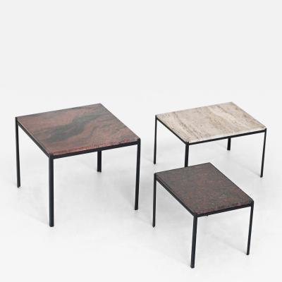 Set of three side tables in marble and travertine The Netherlands 1960