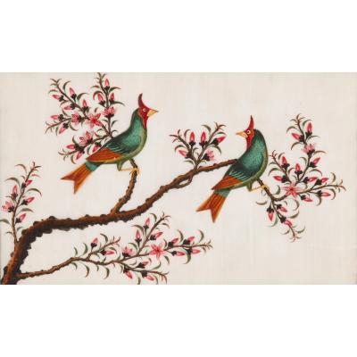 Set of twelve antique Chinese painted bird studies on pith paper