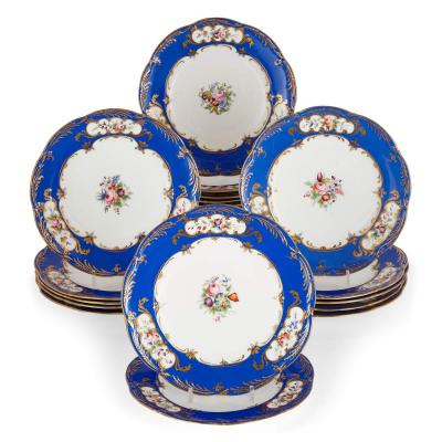 Set of twenty four blue and white floral porcelain dinner plates